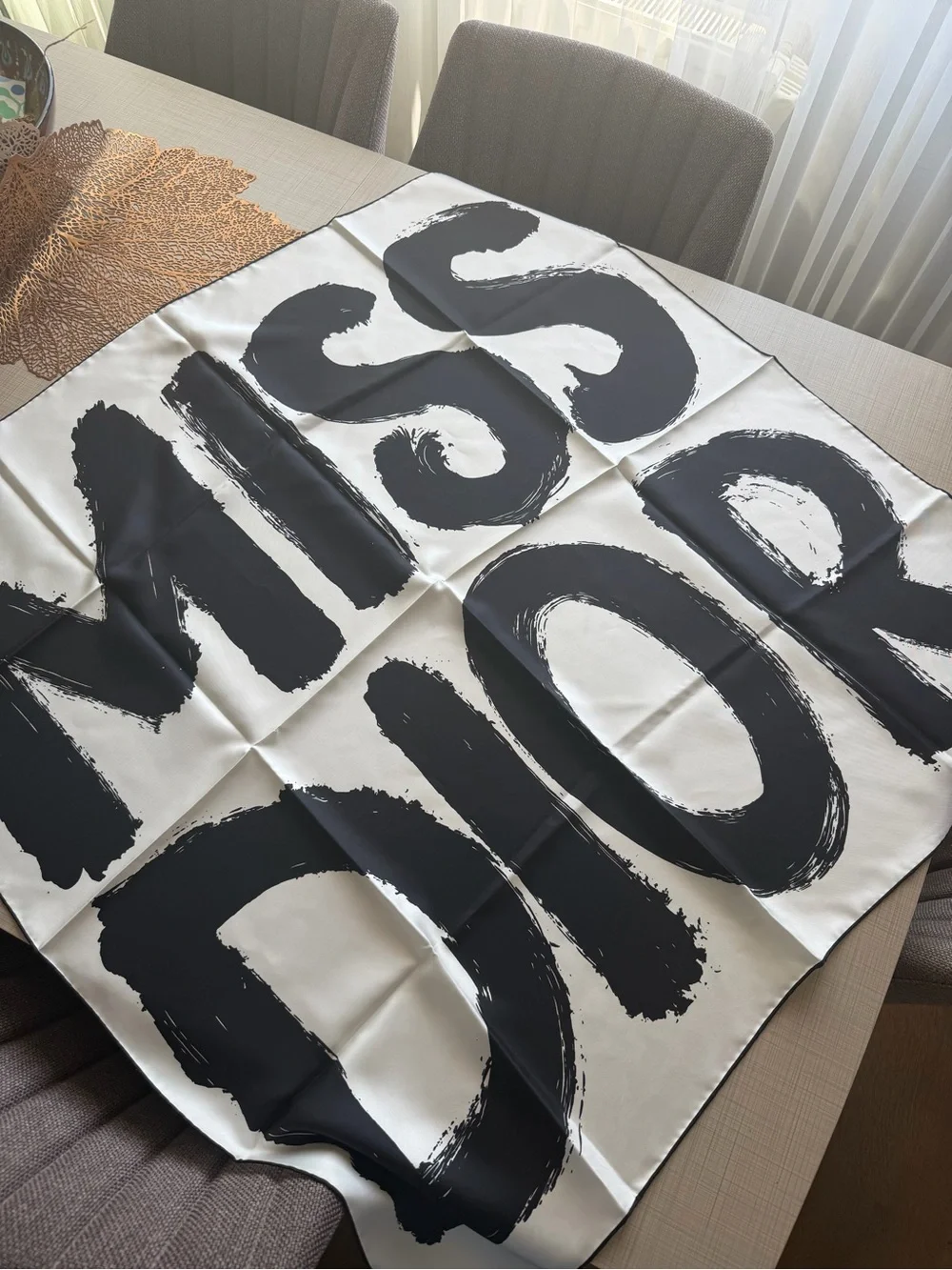 Dior Black and White Silk Scarf with Graphic Print